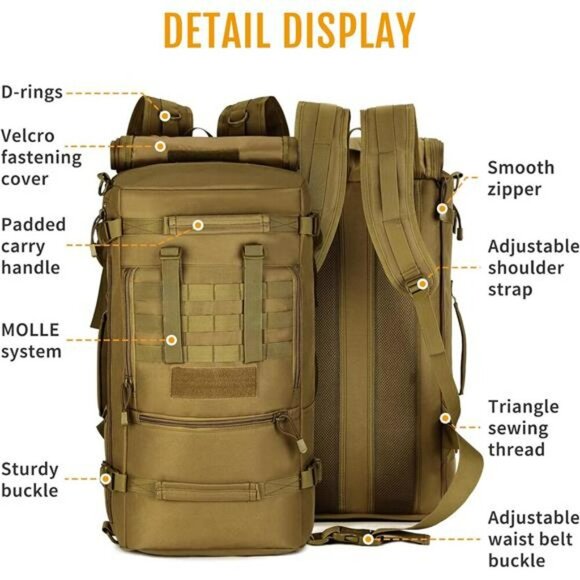 50L Tactical MOLLE Backpack Military Hiking Travel Bag Crossbody Handbag - Picture 5 of 7